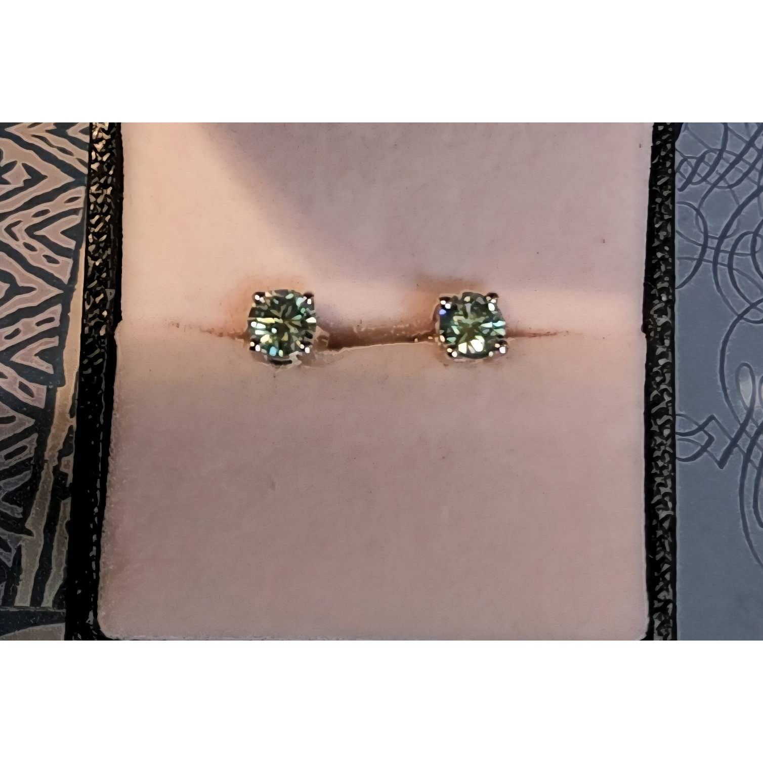 Certified Genuine Blue Moissanite Diamond 2/3 Ct. Round Stud Earrings
